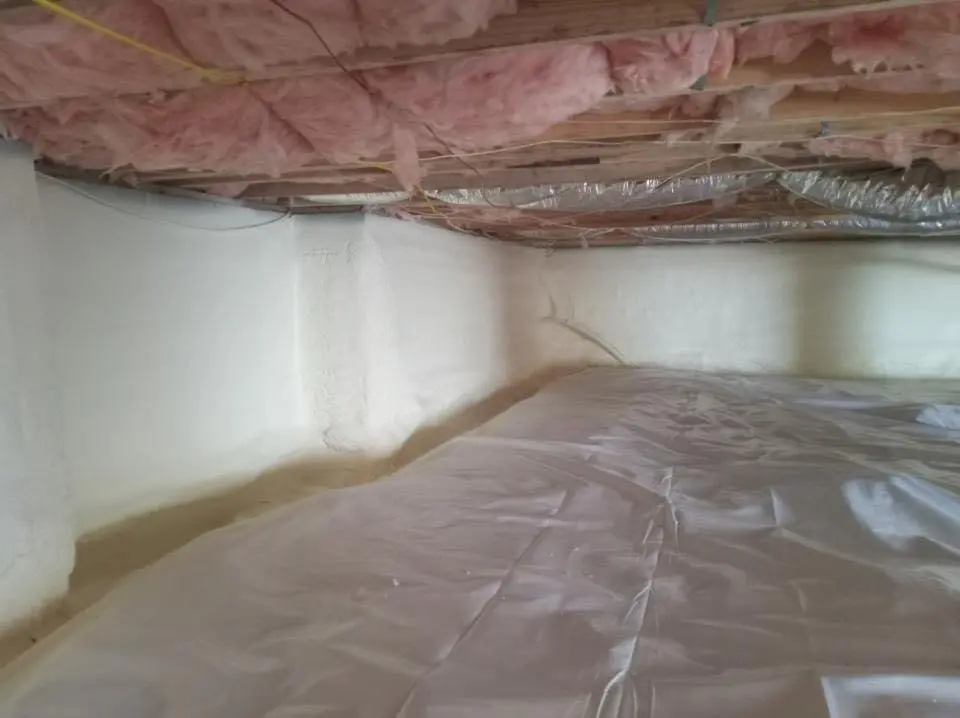 Crawl space encapsulation with closed-cell spray foam for Commercial Roof Restoration in Hilton